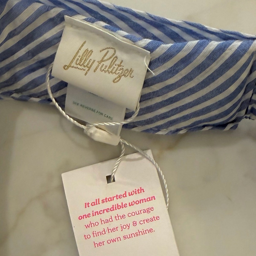 Lilly Pulitzer For Shore Visor Coastal Blue Gold Oxford Stripe Hat One Size NEW - Picture 9 of 14